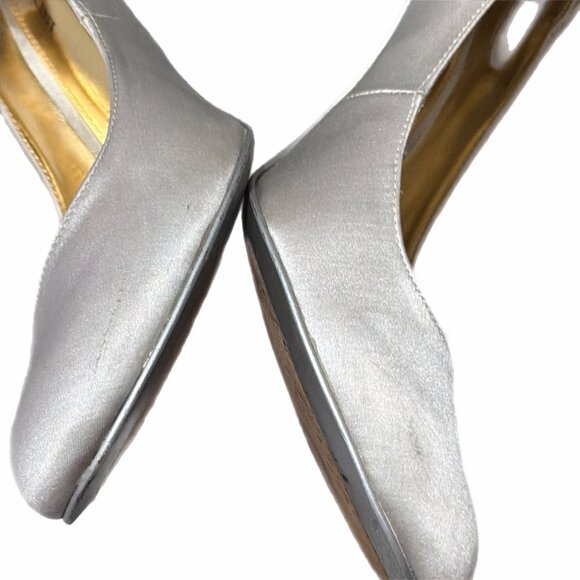 Enzo Angiolini Shoes Womens 8.5M Silver Satin Pump Buckle Bridal Gala Cocktail - Picture 4 of 16